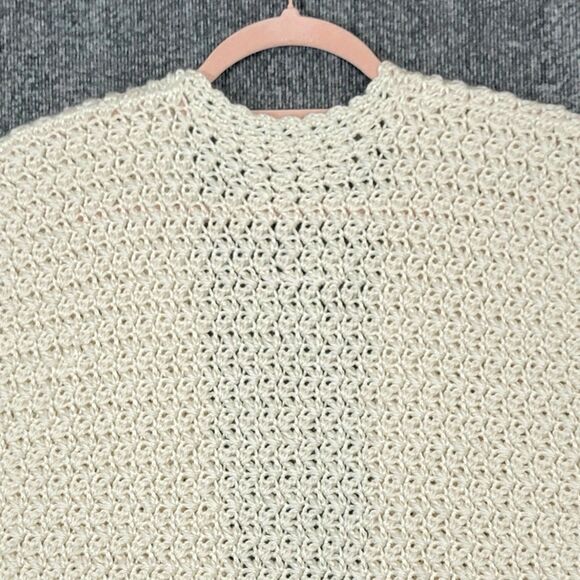 Hand Made Knit Sweater Vest Womens Small Ivory Crochet Open Front Cardigan - Picture 8 of 8